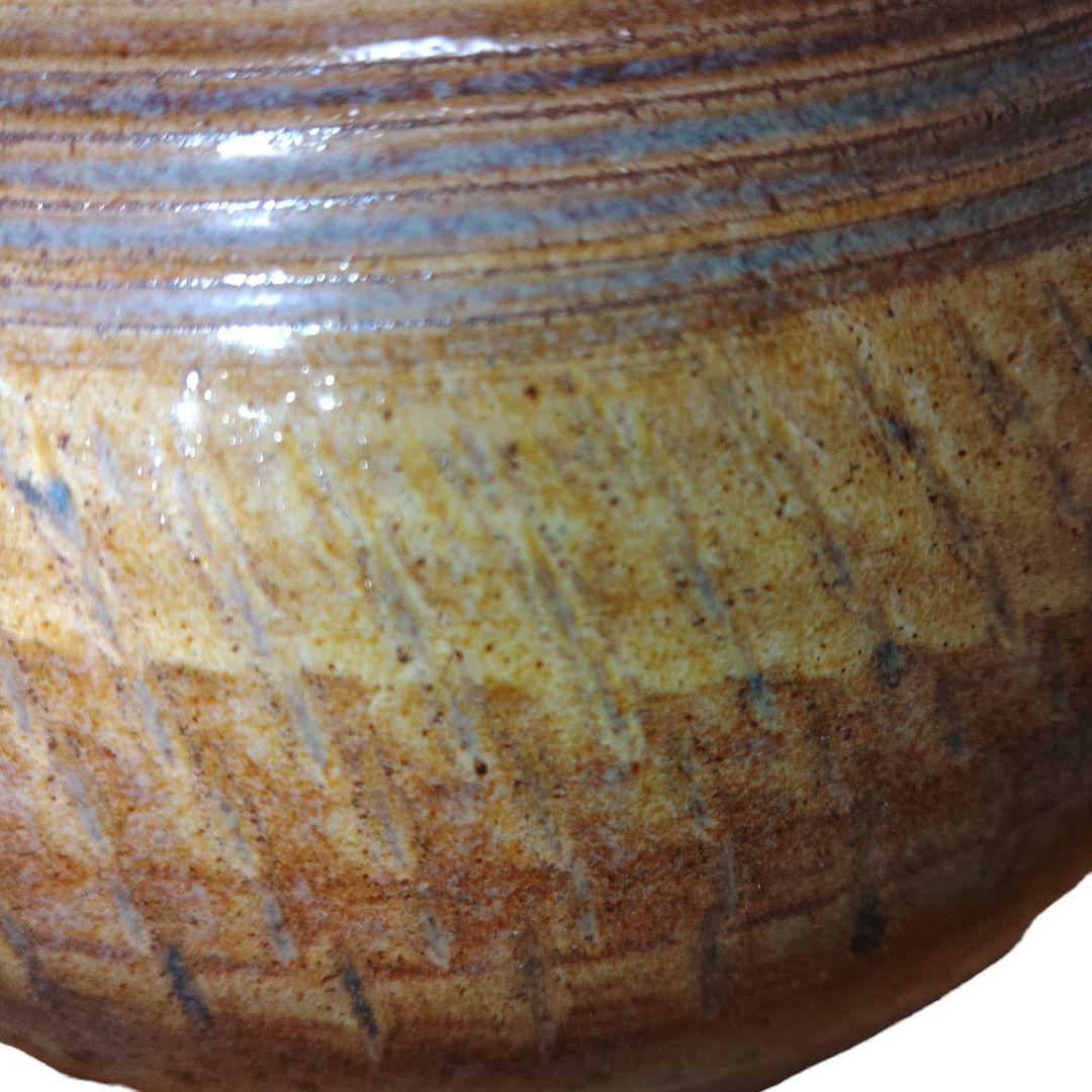 大堀相馬焼　飴釉薬徳利　跳び鉋仕上げ