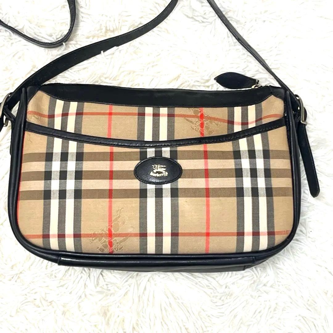 バーバリー ショルダーバッグ ノバチェック シャドーホース ホースロゴ ブラック