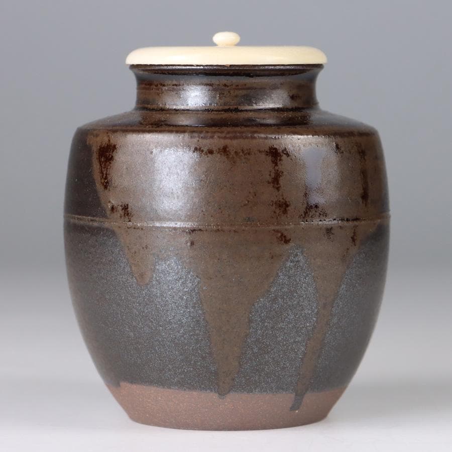 Y3338-1 茶道具 平安 笹田有祥造 模 初花肩衝茶入 共箱・仕覆　　よ