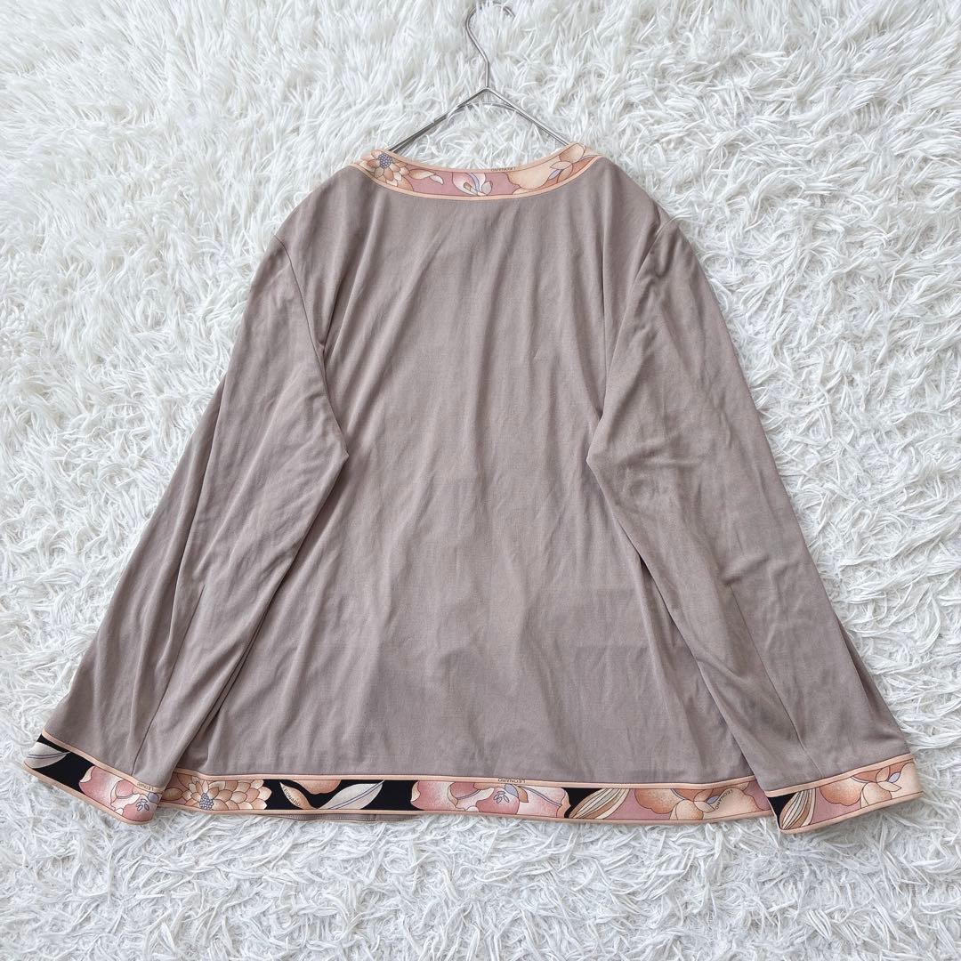 LEONARD レオナール 花柄トリム カーディガン きれいめ グレージュ LL