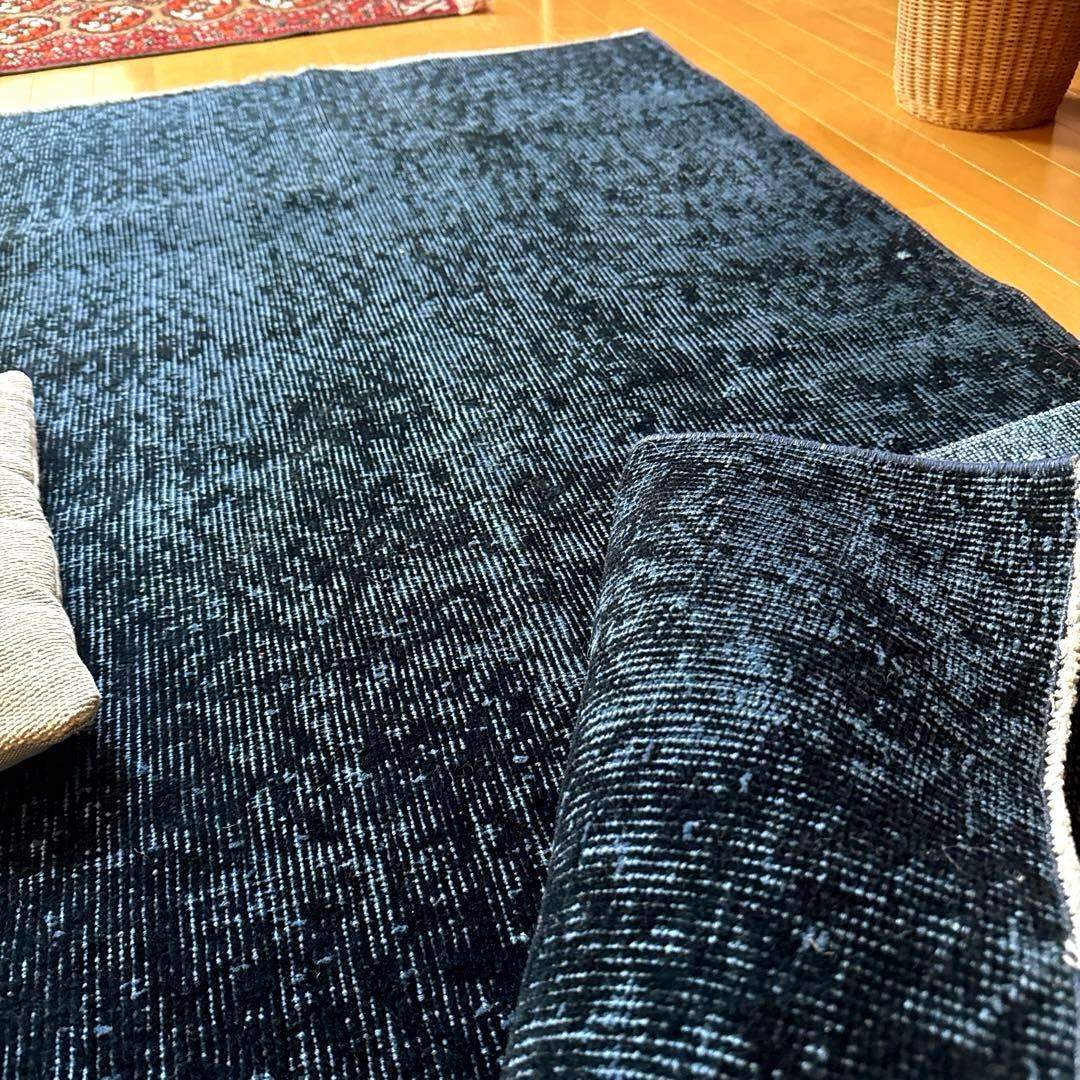 84×171 貴重藍色オーバーダイ　人気ワンカラー　トルコヴィンテージラグ