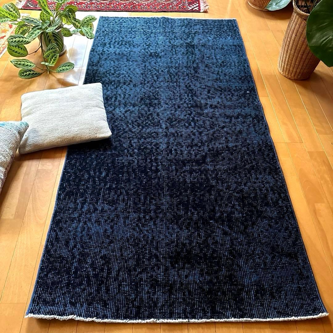 84×171 貴重藍色オーバーダイ　人気ワンカラー　トルコヴィンテージラグ