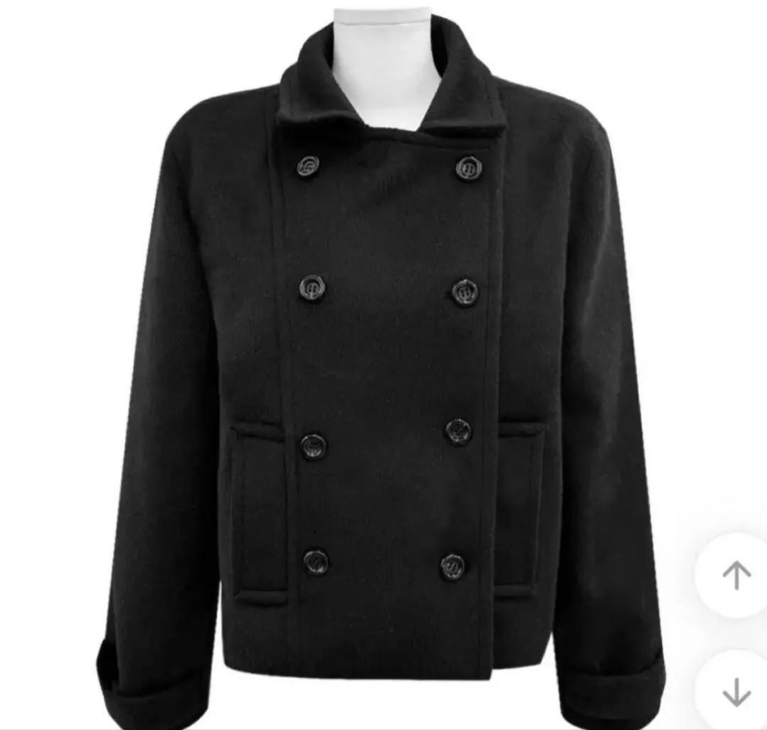 ダブルブレスト ピーコート ブラック ワンホン クラシックボタンショートコート