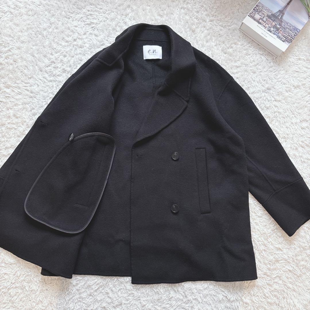 10%off中♡evernavy リバーPコート ダブルブレスト M 黒　極美品