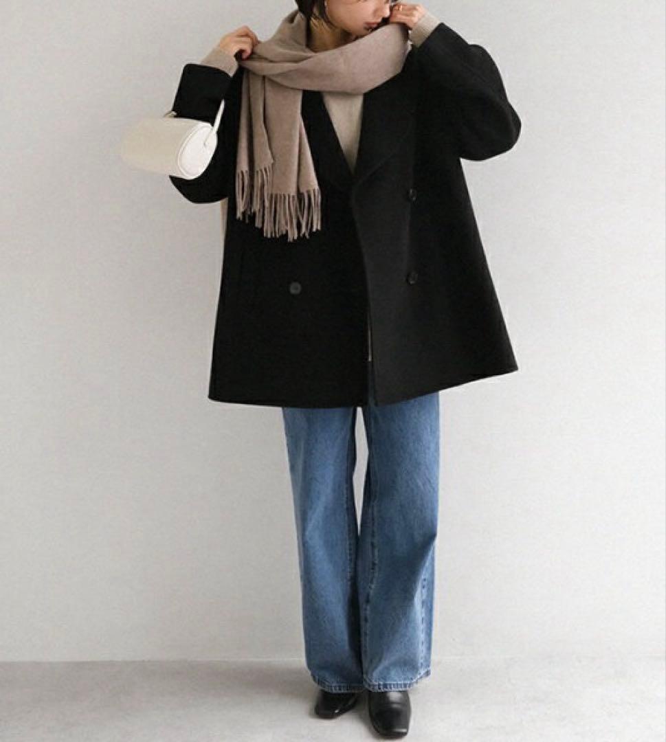 10%off中♡evernavy リバーPコート ダブルブレスト M 黒　極美品
