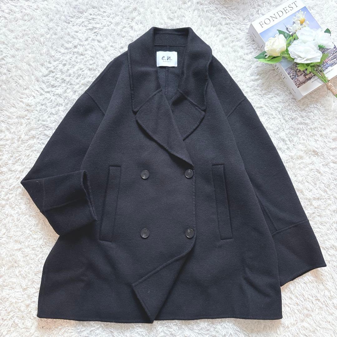 10%off中♡evernavy リバーPコート ダブルブレスト M 黒　極美品