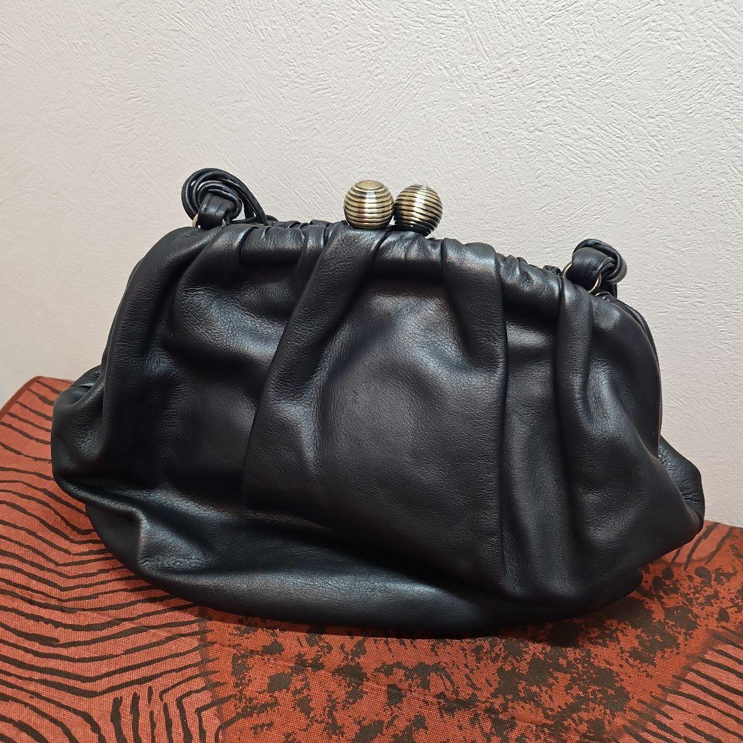美品 Sybillaシビラ ハンドバッグ ワンショルダー がま口 レザー 黒