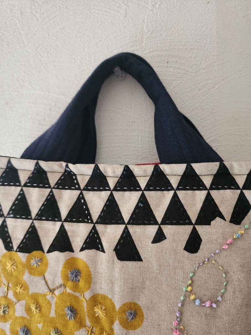 ♡新作　希少　エチノ生地　鳥の絵柄が可愛い刺し子バッグ　センソユニコ慈雨等