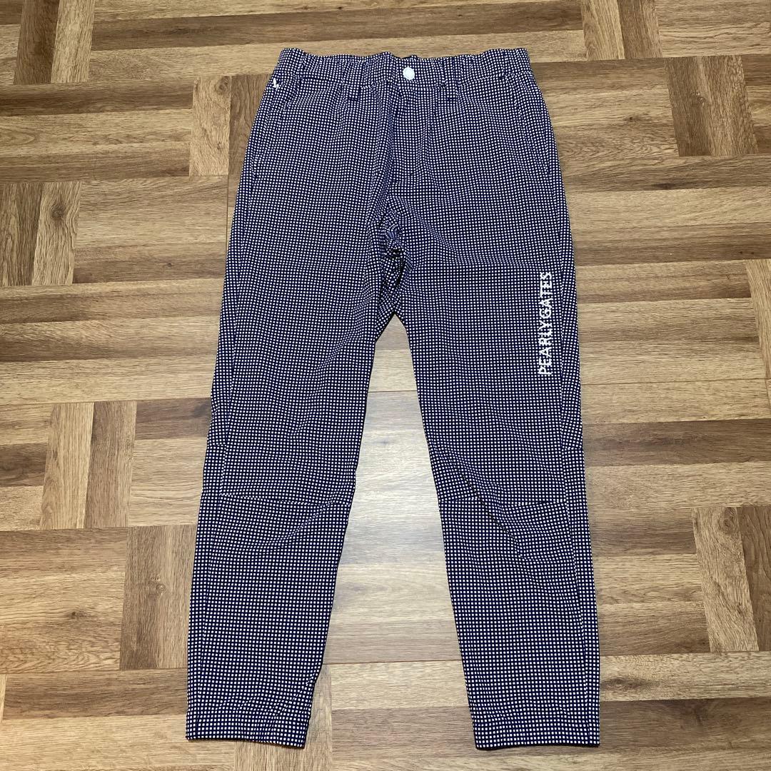 美品 パーリーゲイツ ロングパンツ ネイビー ホワイト ブロックチェック柄 S