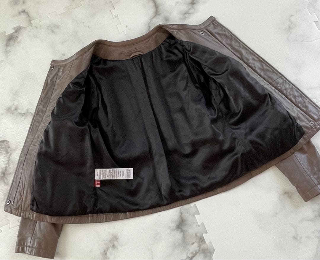 【コントワーデコトニエ】マロン色のラムレザーキルティングジャケット　大きいサイズ