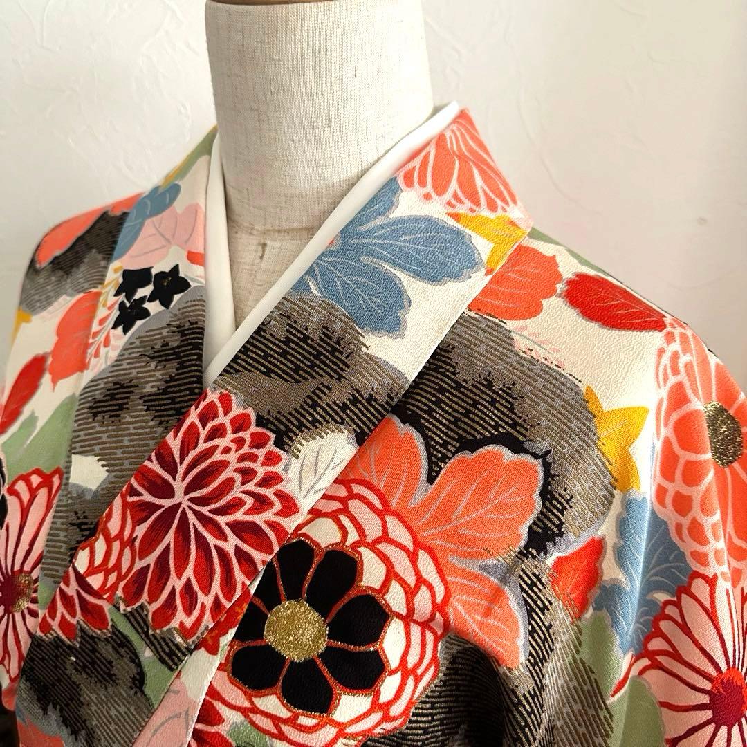 アンティーク着物 大正ロマン 万寿菊柄 十三参り ハーフ成人式