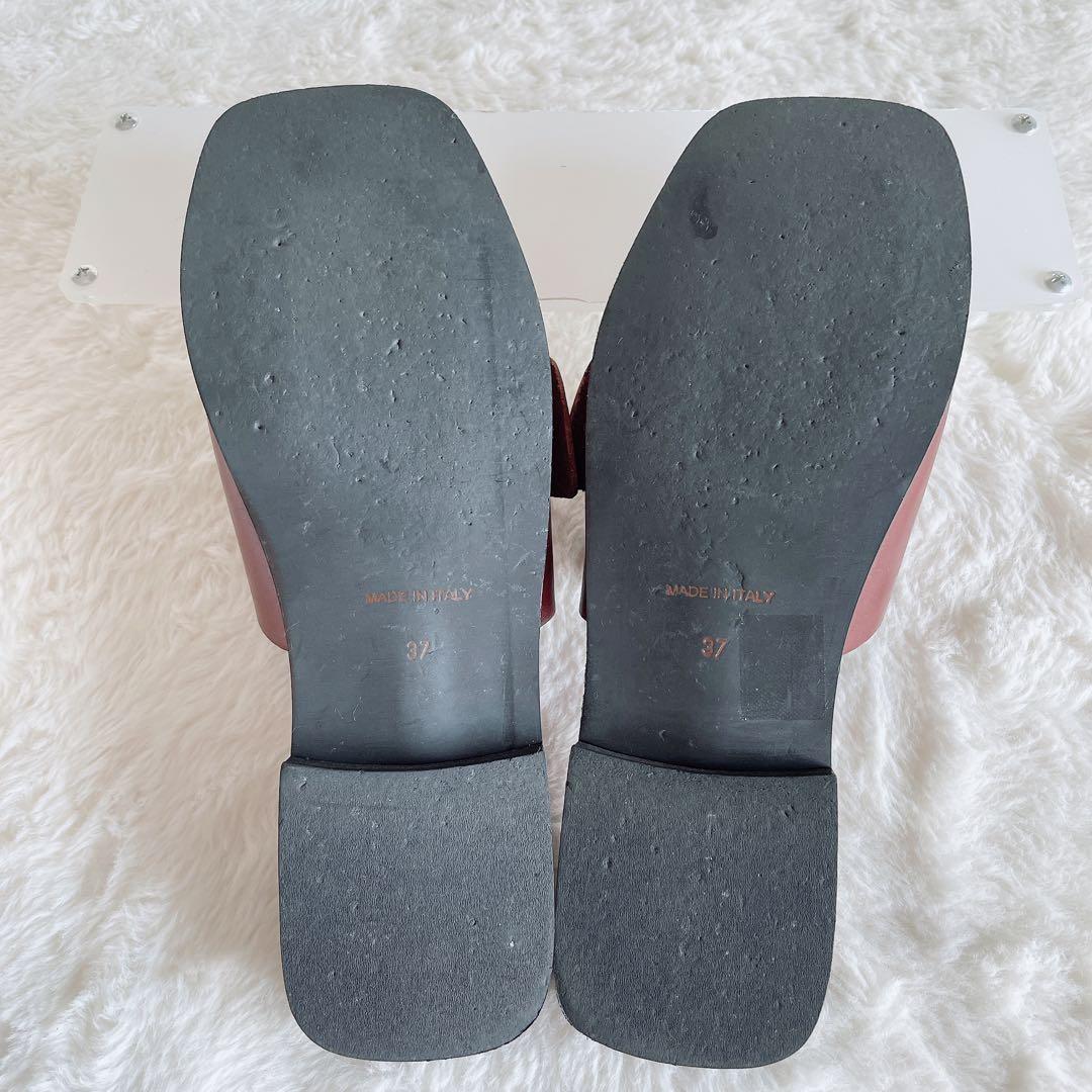 極美品 コルソローマ フラットサンダル ビッグバックル スクエアトゥ 37 茶