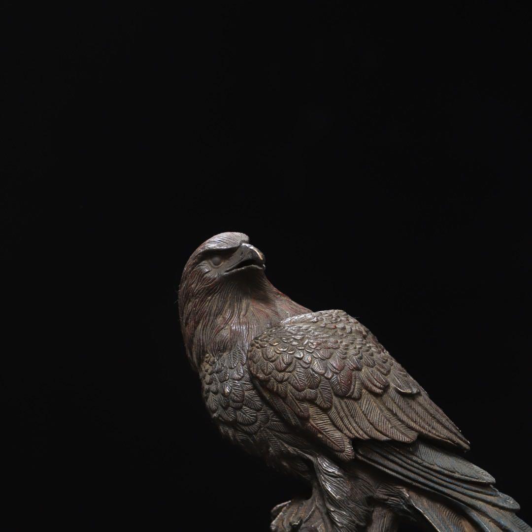 旧蔵　銅製　鹦鹉（インコ）／鷹意匠の香炉