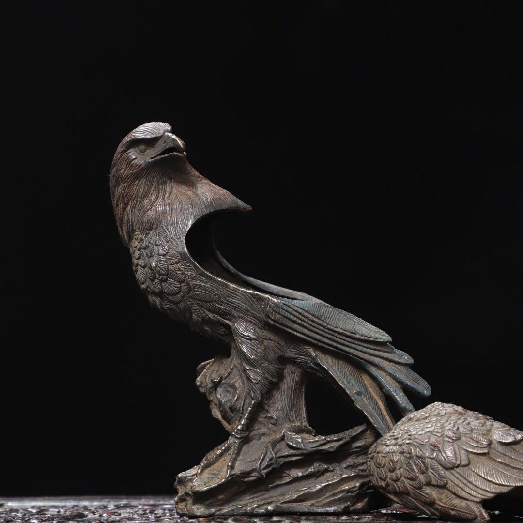 旧蔵　銅製　鹦鹉（インコ）／鷹意匠の香炉