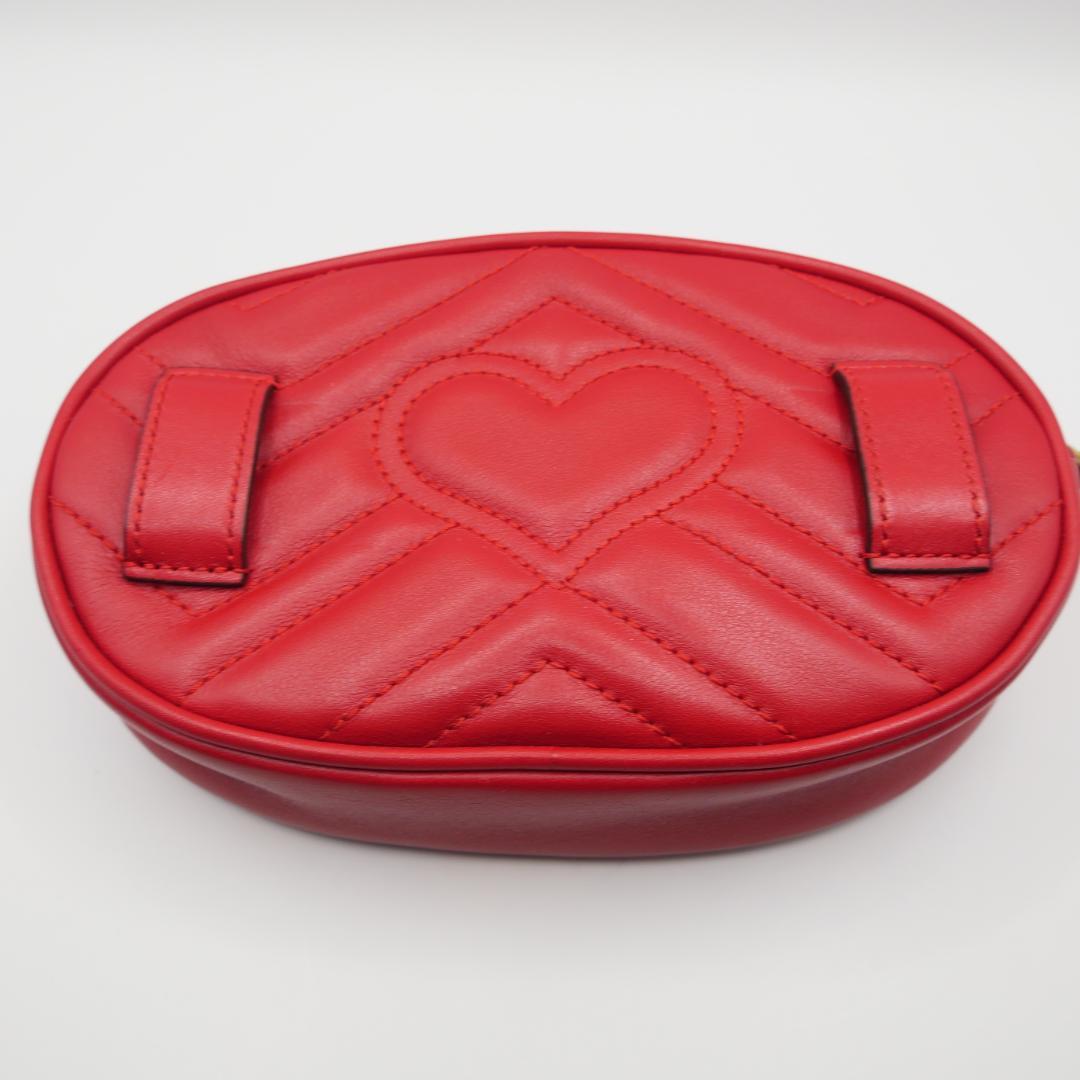 【美品】GUCCI GGマーモント　ボディバッグ　ウエストバッグ　レザー　レッド