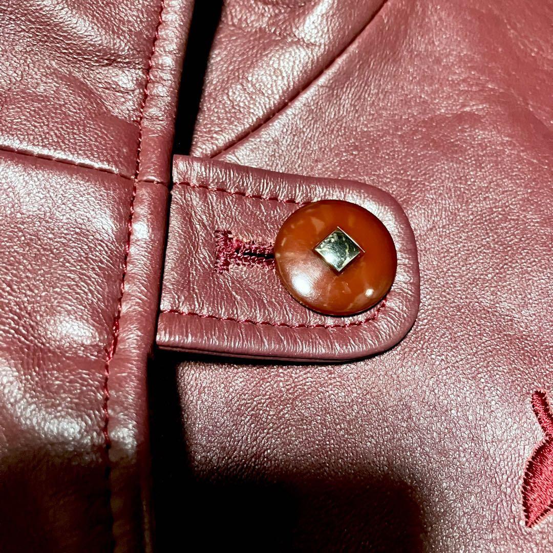 美品✨EMBA レザージャケット　フラワーカットワーク　ワイドシングルライダース