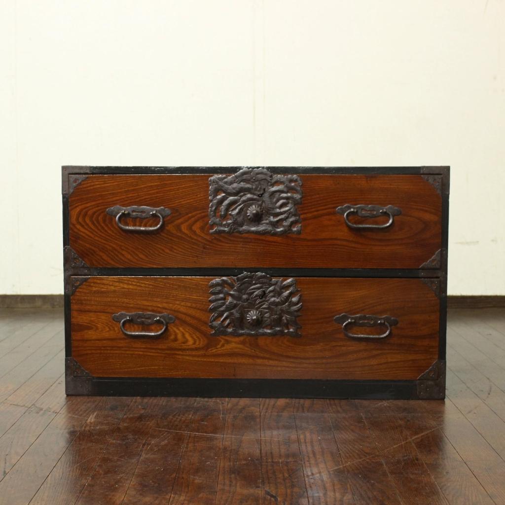 欅材！庄内箪笥！時代箪笥和家具サイドボード古道具古家具和モダンローチェスト古布