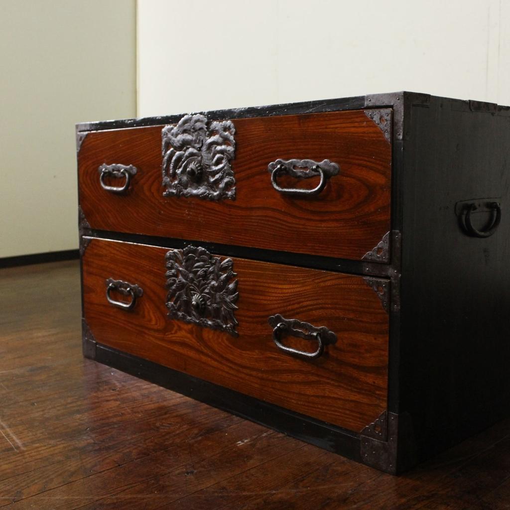 欅材！庄内箪笥！時代箪笥和家具サイドボード古道具古家具和モダンローチェスト古布