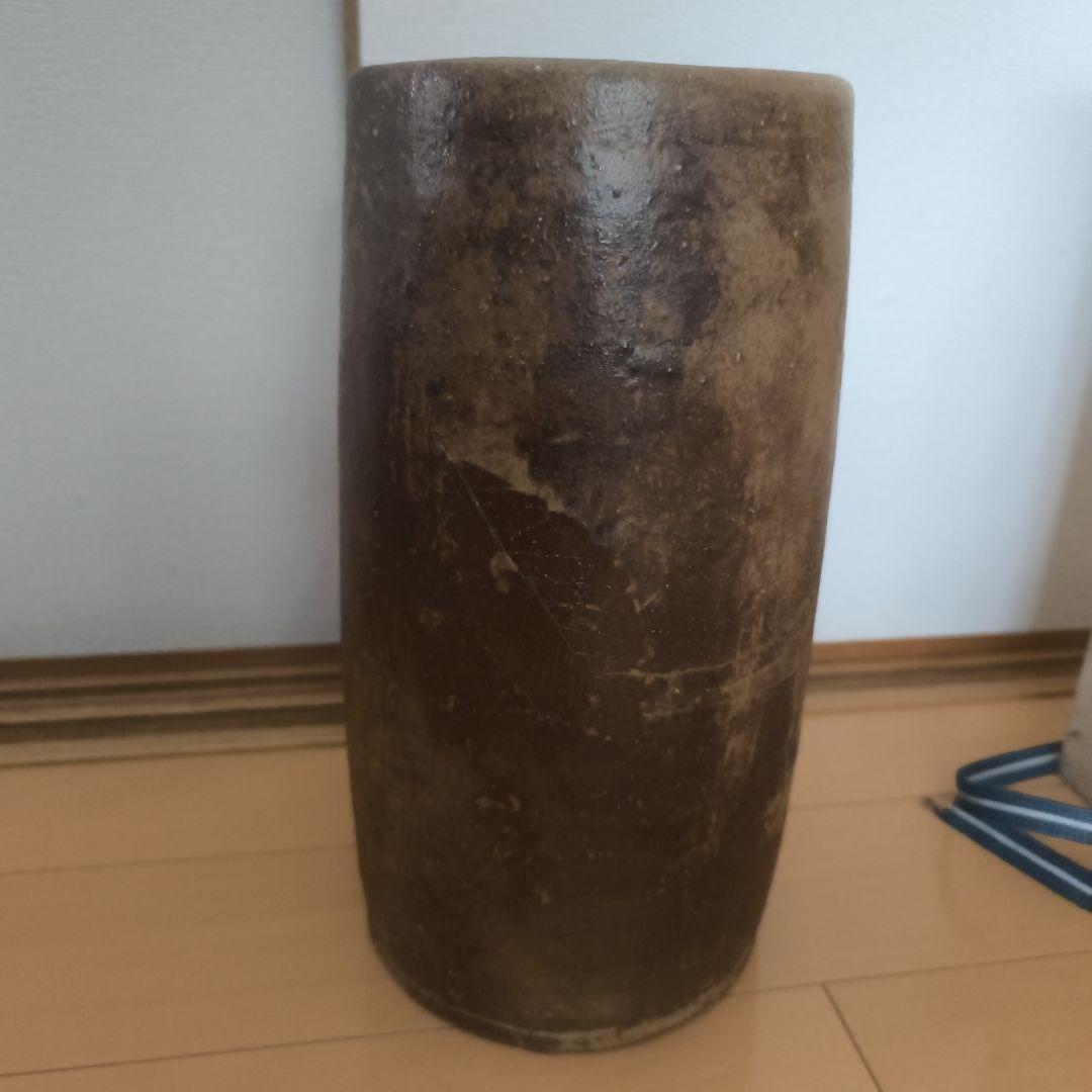 備前焼　壺　花器　円筒形陶器 茶色
