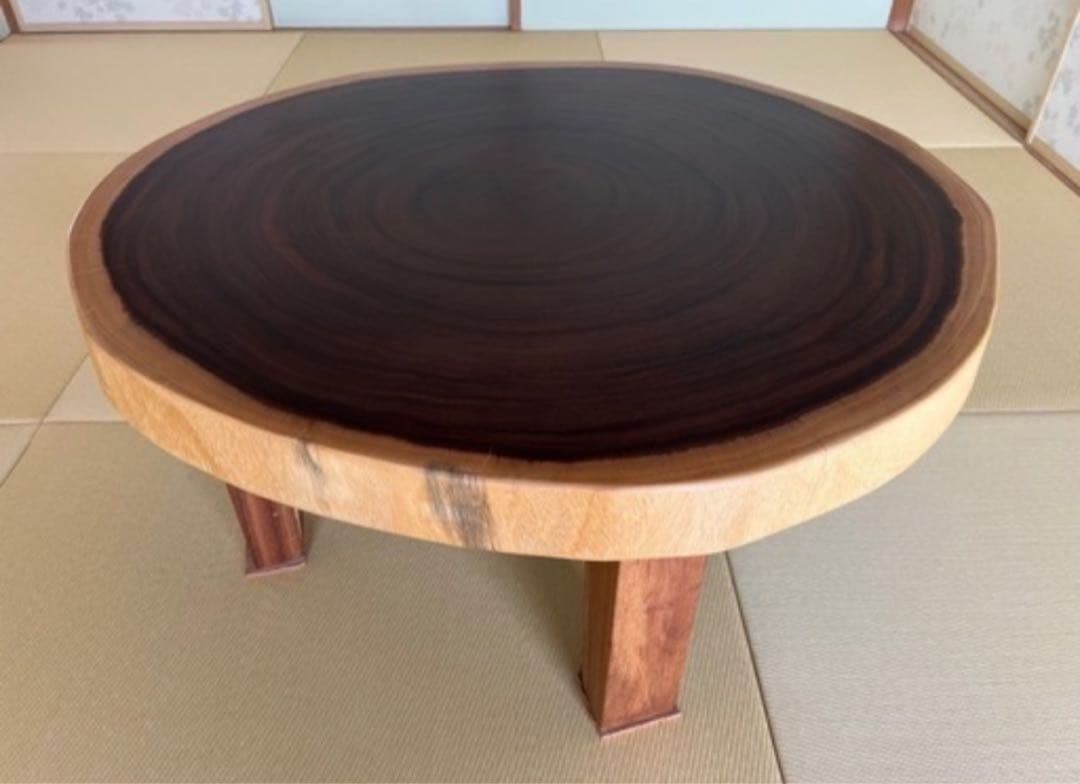 モンキーポッド　輪切り一枚板ローテーブル ウレタン塗装