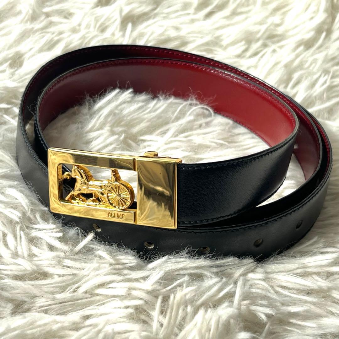 未使用保管品　CELINE ベルト　リバーシブル　馬車金具　ゴールド　黒×茶