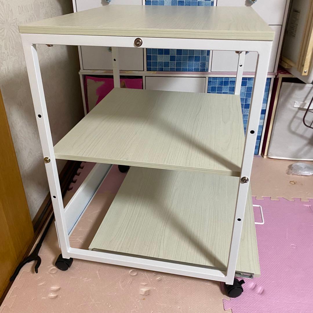 キッチンワゴン レンジ台 キャスター付き スライド式 3段 木製　家電収納ラック
