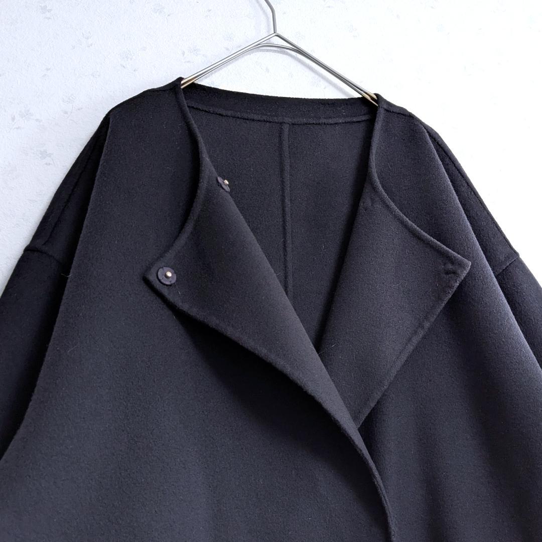 HAMILTONダブルフェイスウールショートコクーンコート ネイビー