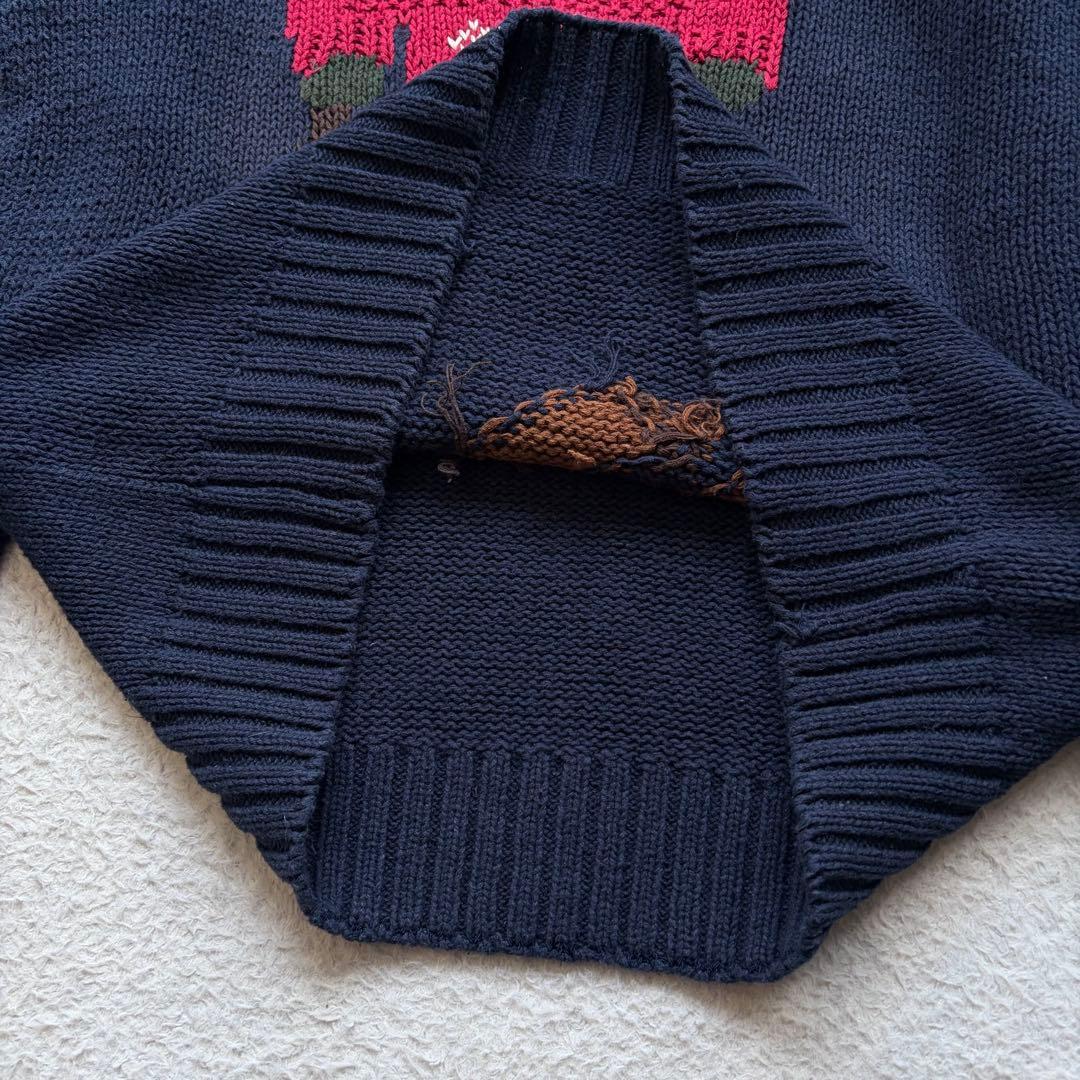 【90s】ポロバイラルフローレン ハンドニット ポロベア スキー柄 ネイビー M