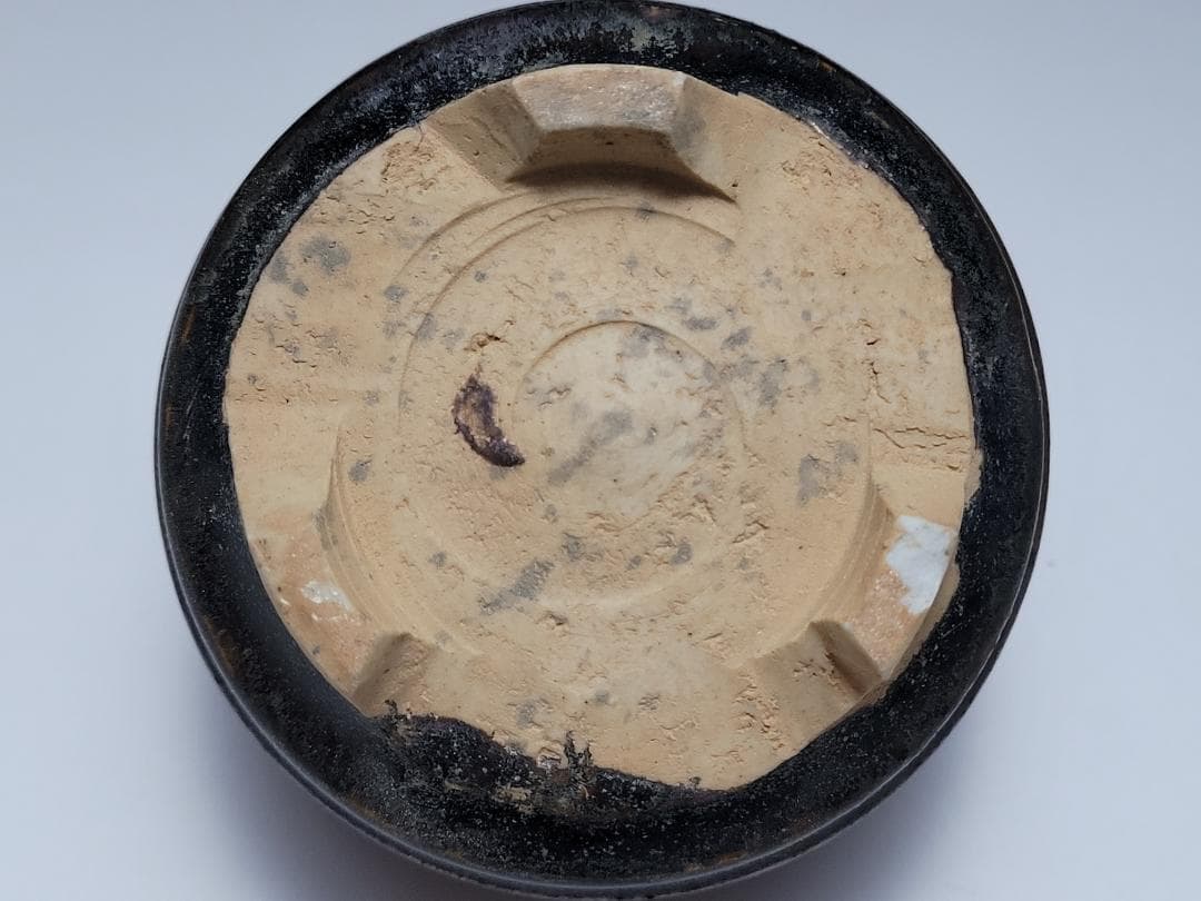 黒釉 竹節型 三足香炉 宋元時代 幅約7.6cm