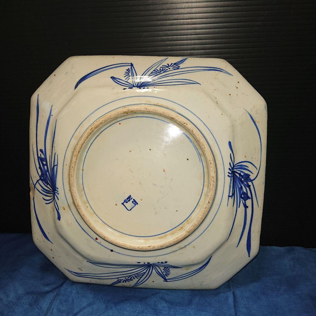 時代物古伊万里四方隅切皿染付青華ベロ