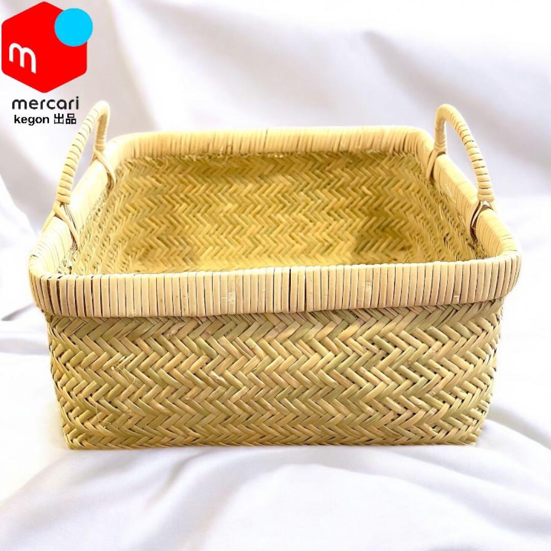 【新着新品一点物 特選品】鳥越竹細工 二重編み（合わせ編み）手付きおぼけ四角