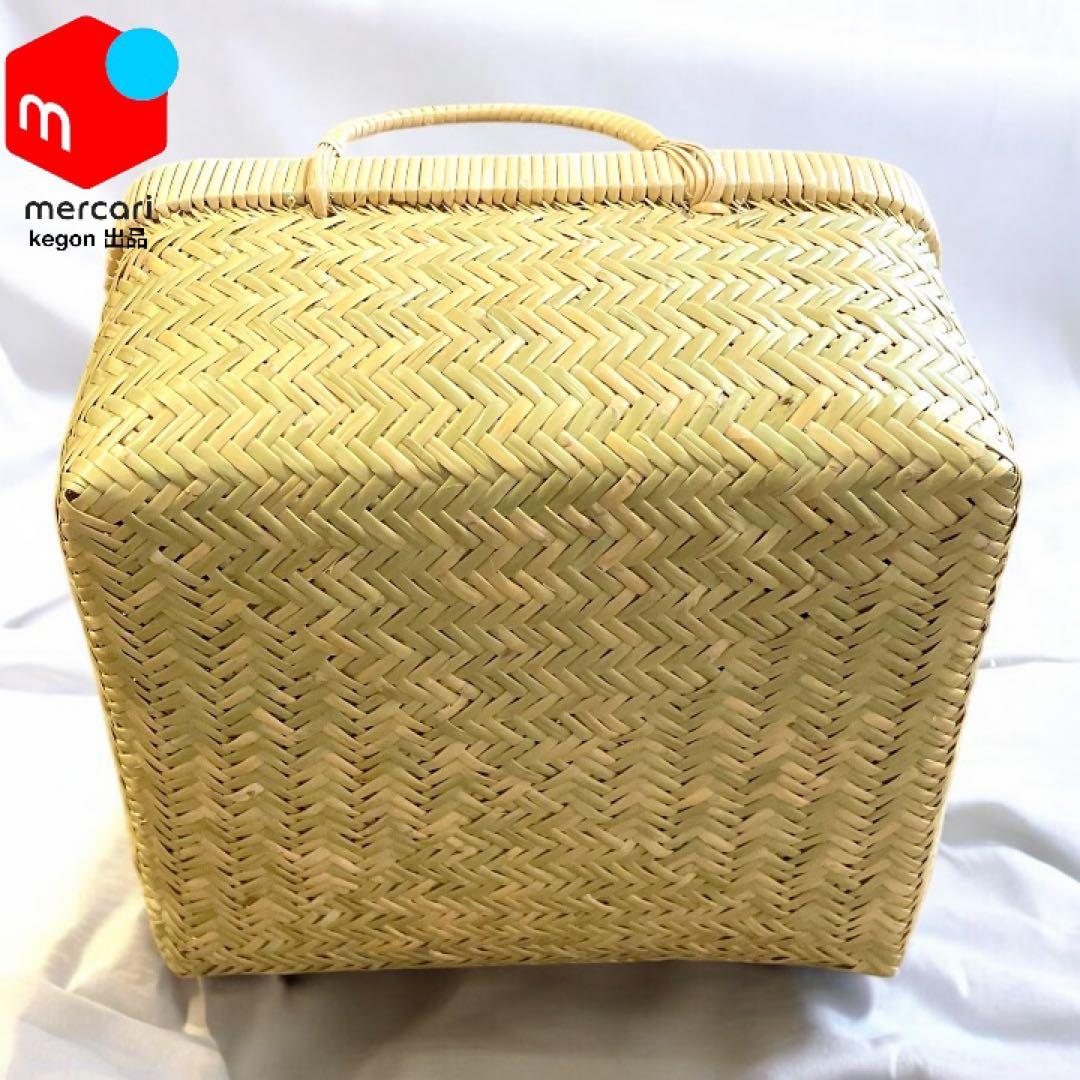 【新着新品一点物 特選品】鳥越竹細工 二重編み（合わせ編み）手付きおぼけ四角