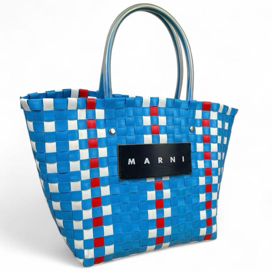 マルニ　ピクニックバッグ　カゴバッグ　チェック　MARNI ブルー系