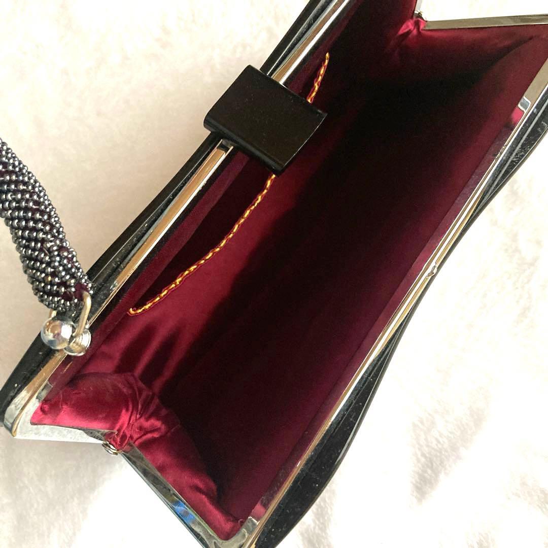 着物　ビーズバッグ　紫・花柄・椿カメリア・お稽古、観劇