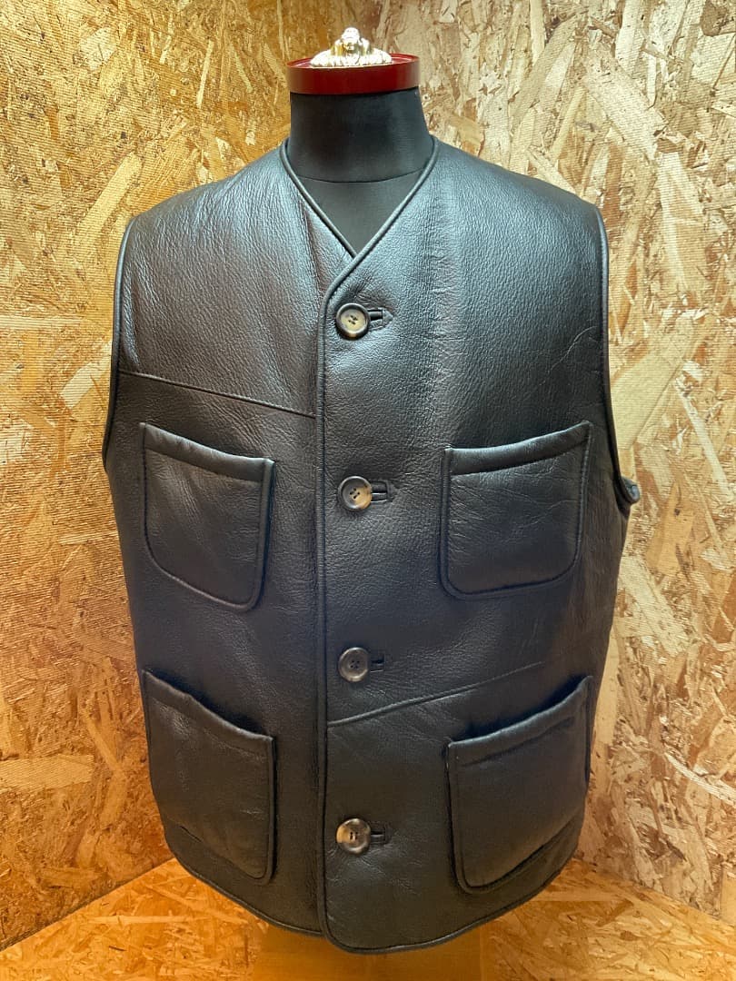 ポールスミス 90s イングランド製 ムートン レザーベスト ジレ 黒 M