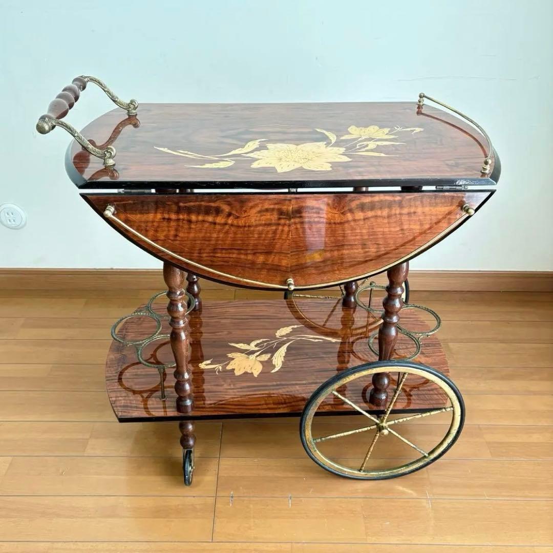 【アンティーク・送料込み】イタリアン 象嵌 キッチンワゴン バタフライワゴン