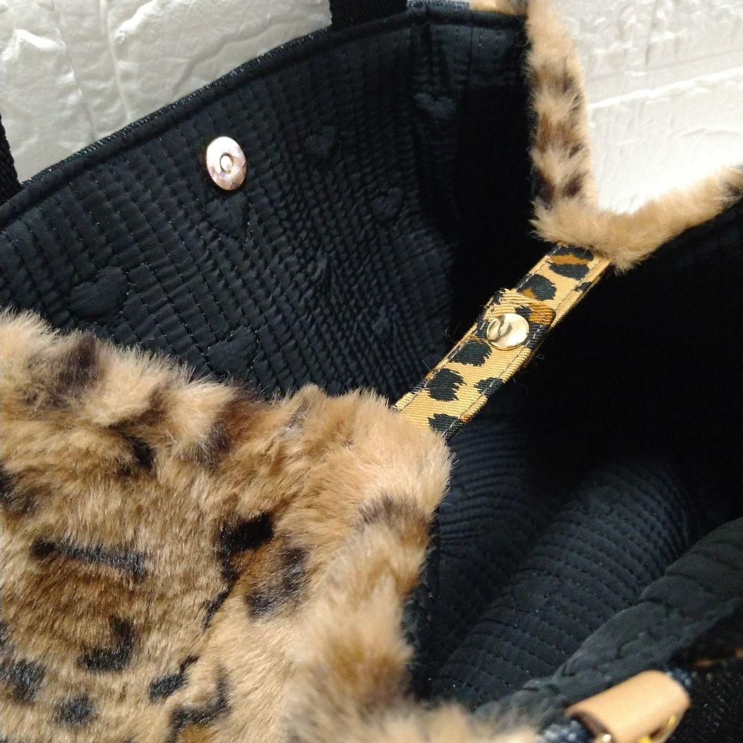 ゆ*ら様 コヤンイサムチョン☆スクエアトートバッグ　デニム＆ヒョウ柄ボア　オッド