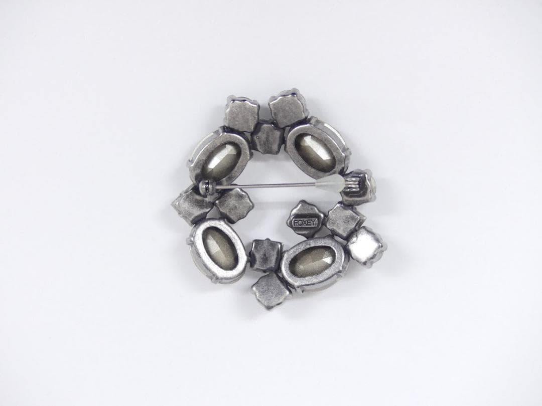 美品★FOXEY ラインストーンブローチ ローズ ビジュー