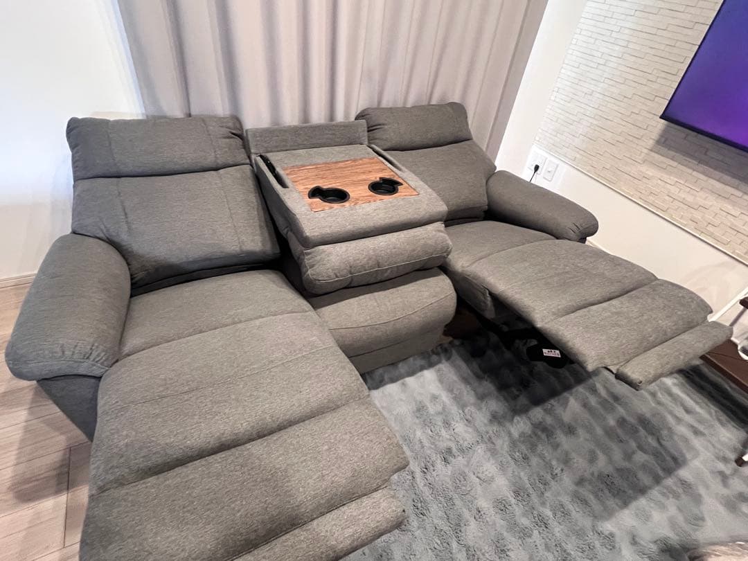 【値下げ中】グレー 3人掛けリクライニングソファ