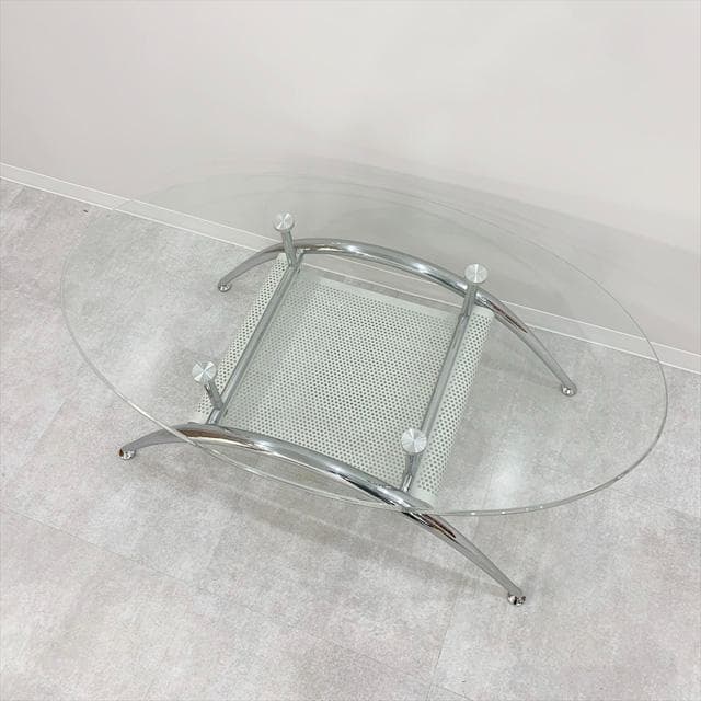 オーバルガラスコーヒーテーブル