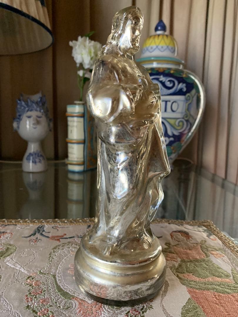 フランス製アンティーク　激レア・メーキュリーガラス聖心キリスト立像！