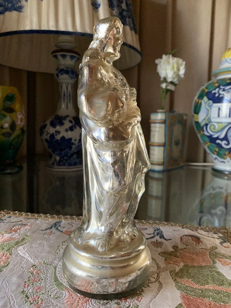 フランス製アンティーク　激レア・メーキュリーガラス聖心キリスト立像！