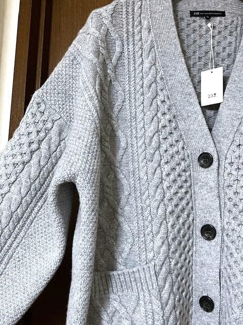 今季新品23区★【杏さん着用/洗える】ウールカシミヤ アランパターンカーディガン