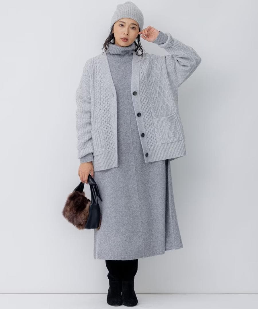 今季新品23区★【杏さん着用/洗える】ウールカシミヤ アランパターンカーディガン