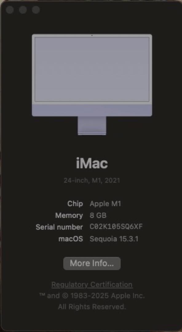 付属品完備　Apple 24インチ iMac 4.5K M1 8GB/256GB