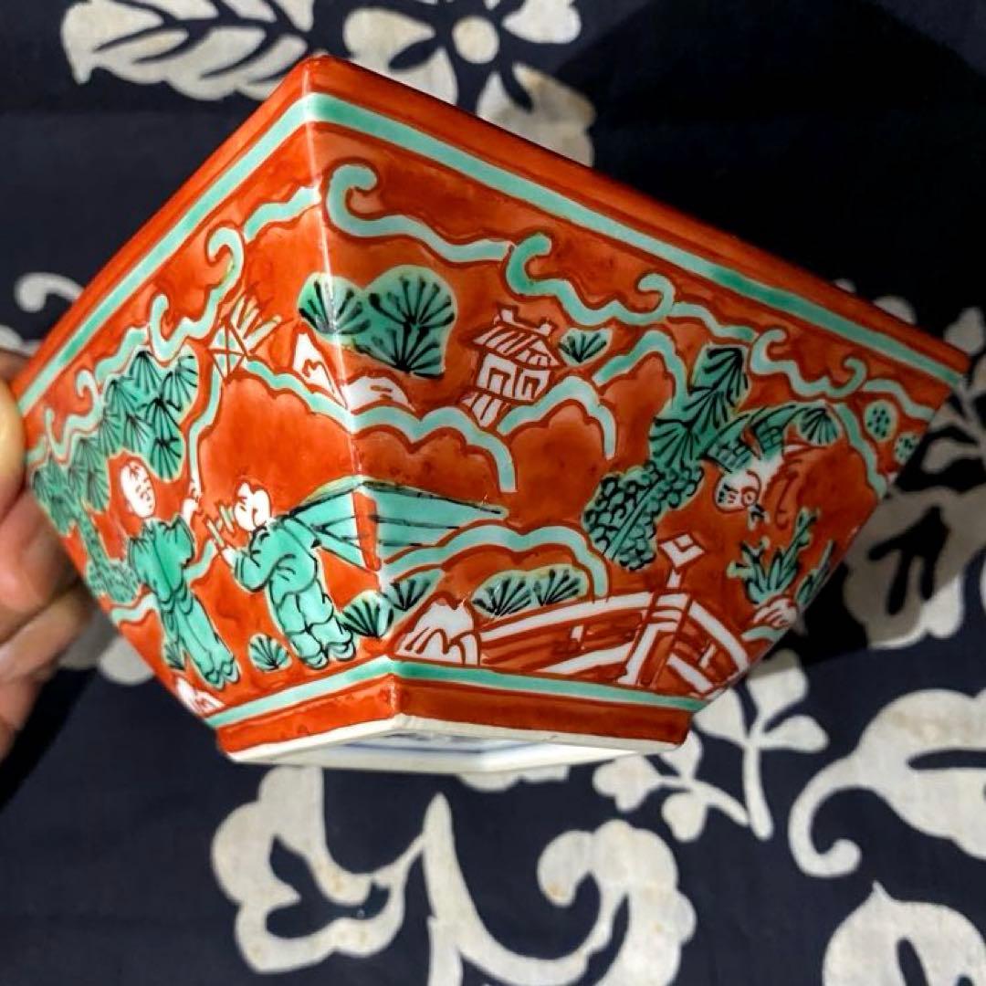 京焼　叶松谷　嘉靖意赤絵唐子画　向付　中国古玩大明嘉靖年製写し　二客組　清水焼