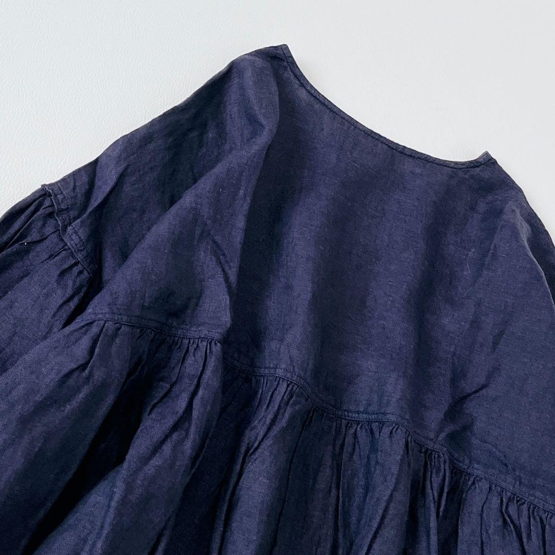 美品✨nest Robe リネン100%ゆったり　長袖シャツ　ブラウス　濃紺