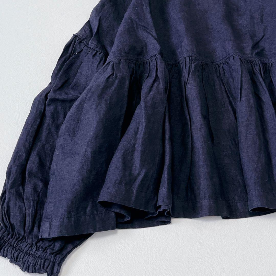 美品✨nest Robe リネン100%ゆったり　長袖シャツ　ブラウス　濃紺