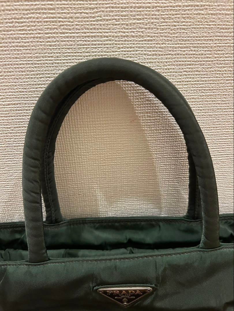 PRADA プラダ　ハンドバッグ三角プレート　ナイロン　ダークグリーン