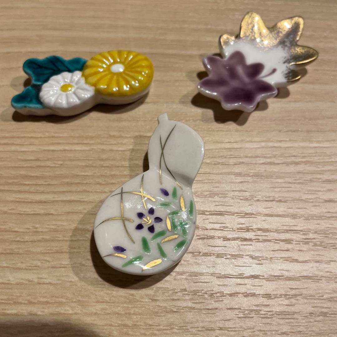 清水焼　箸置き　草花絵変わり　12個セット　木箱　箸置揃　新品未使用